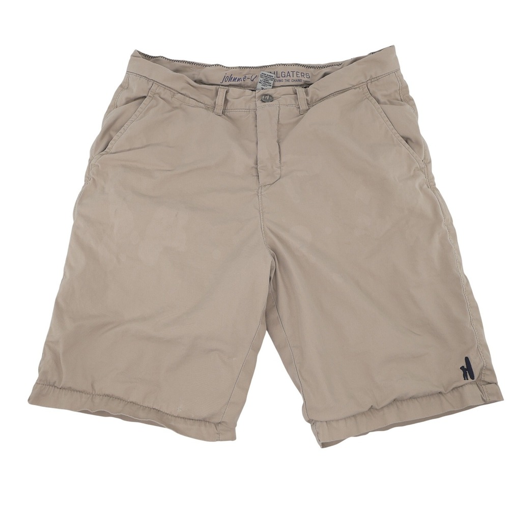 Johnnie-O Tailgaters Bottle Opener Mens 34 Khaki Tan Fleece Lined Shorts - Flaws